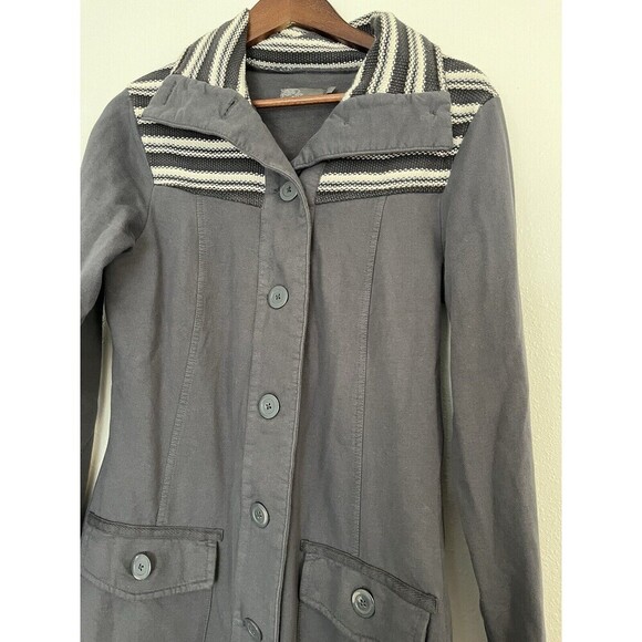 Prana Jacket Women’s L Large Rowen Gray Button Up‎ Cotton Lightweight Longline - Picture 2 of 8
